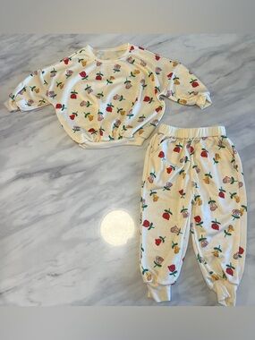 Kids Floral Cozy Pajama Set - Cream with Red, Pink & Yellow Roses